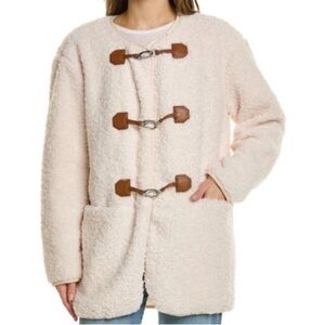 7 For All Mankind Cream Teddy Jacket with Brown Toggles